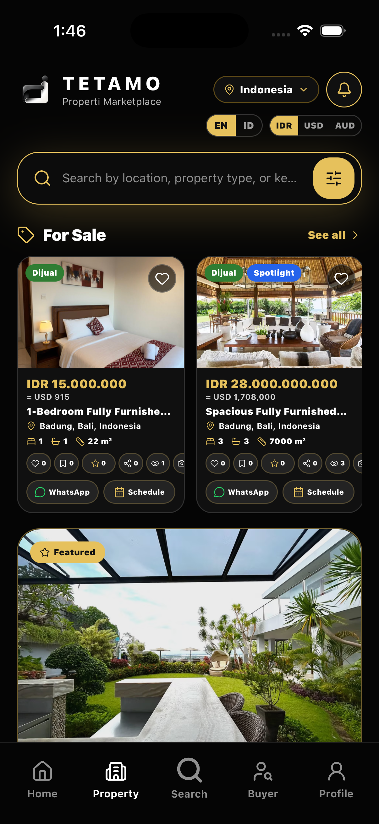 Tetamo mobile app property page